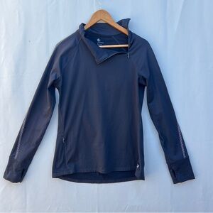 GAP Women's Winterbrush Black Long Sleeve Asymmetrical 1/4‎ Zip Mock Neck Top